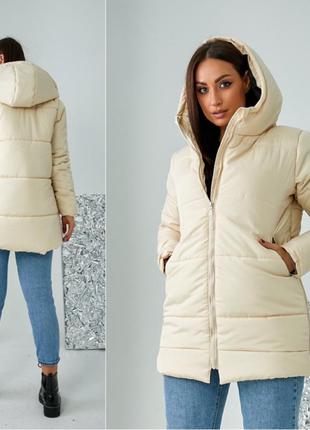 Зимняя женская  куртка парка  a060 светлый беж/ бежевая / бежевого цвета2 фото