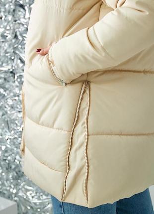 Зимняя женская  куртка парка  a060 светлый беж/ бежевая / бежевого цвета3 фото
