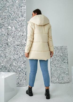 Зимняя куртка средней длины арт. а060, белая, с оттенком айвори2 фото