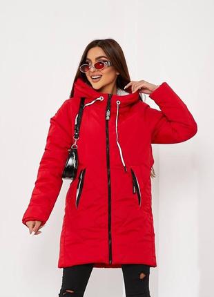 Куртка зимова жіноча пуховик теплий молодіжна кокон а 1010/1 червона червоного кольору червоний 44-54р6 фото