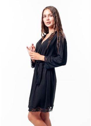 Жіночий халат 100% віскоза гарної якості україна d5523h чорний2 фото