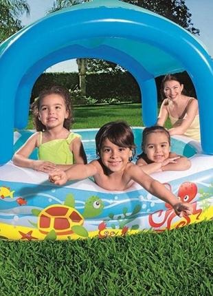 Дитячий надувний басейн з гіркою з дахом, надувне дно, 147-147-122см