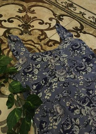 Синя квіткова сукня-сарафан на шлейках