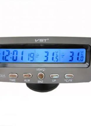 Настольные часы с термометром и выносным датчиком vst-7045 синяя подсветка2 фото