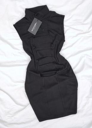 Чёрное облегающее платье с вырезами по фигуре ✨ prettylittlething ✨ короткое платье4 фото