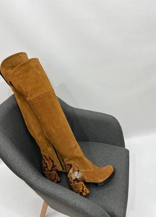 Шикарные высокие сапоги ботфорты замшевые коричневые цвет по выбору6 фото