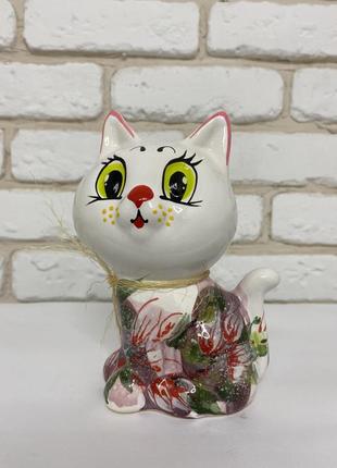 Кішка скарбничка ручної роботи львівська кераміка 04-21 фото