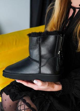 Ugg mini australia zip угги мини женские черные змейка кожа1 фото