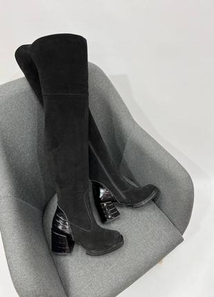Чорні замшеві високі чоботи ботфорти колір на вибір в будь-якій комбінації