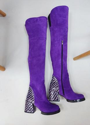 Высокие сапоги ботфорты замшевые фиолетовые цвет по выбору5 фото
