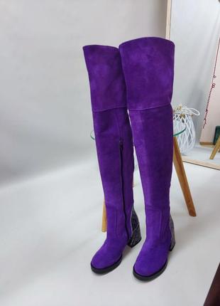 Высокие сапоги ботфорты замшевые фиолетовые цвет по выбору6 фото