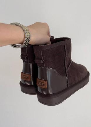 Угги жіночі зимові ❄️ ugg dark burgundy (лакований задник)5 фото