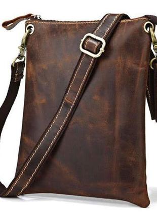 Сумка-планшет из натуральной винтажной кожи 14061, коричневый1 фото