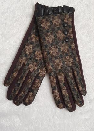 Женские перчатки с декоративним елементом "клетка"3 фото