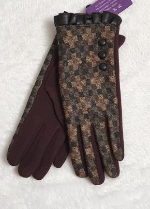 Жіночі рукавички із декоративним елементом "клітинка"