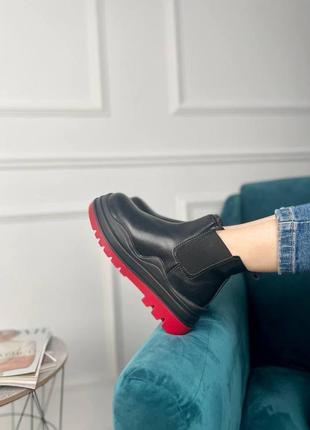 Черевики жіночі зимові ❄️ bottega veneta black red mini (без лого)