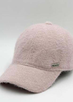 Зимняя бейсболка ангора утепленная осень-зима, теплая женская бейсболка пудра, плюшевая кепка розовая1 фото