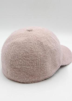 Зимняя бейсболка ангора утепленная осень-зима, теплая женская бейсболка пудра, плюшевая кепка розовая3 фото