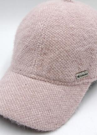 Зимняя бейсболка ангора утепленная осень-зима, теплая женская бейсболка пудра, плюшевая кепка розовая2 фото