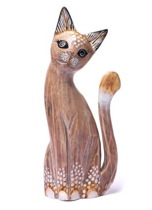 Статуэтка кот деревянный бежевый дымчатый высота 25см