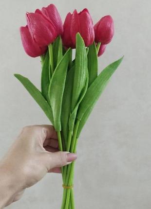 Тюльпан искусственный 1шт. цвет красный2 фото