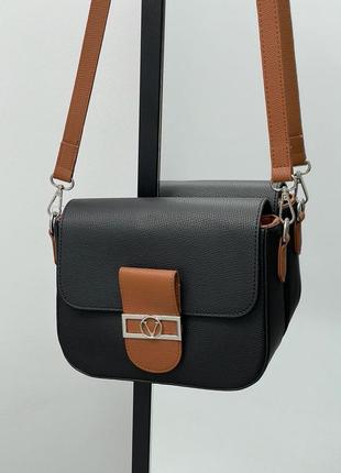 Женская черная сумка через плечо valentin🆕стильная сумка, кросс боди