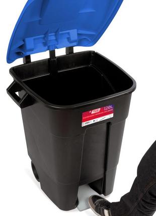 Бак для сміття 100л ecotayg чорний з педаллю ,з колесами, з синьою кришкою 60*56,8*77см, іспанія