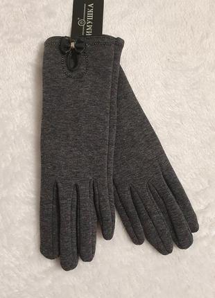 Трикотажные женские перчатки с декоративним елементом "бантик"6 фото