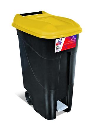 Відро для сміття 80л eco tayg (іспанія) 40*58*79 см на колесах з педаллю і ручками , жовта кришка
