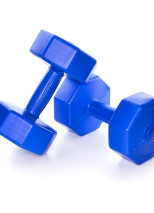Гантелі для фітнесу 2 шт. по 3 кг. , композит з пластиковим покриттям (синій)3 фото