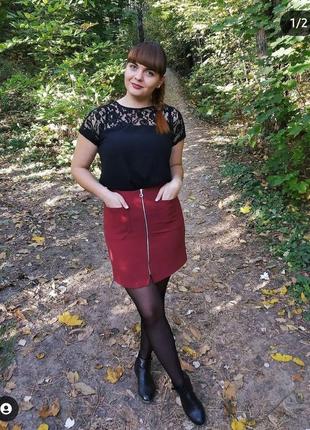 Женская бордовая мини юбка6 фото