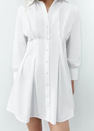Белое хлопковое платье с жемчужинами zara3 фото