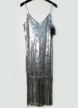 Эксклюзивное платье в пайетках с бахромой серебро2 фото