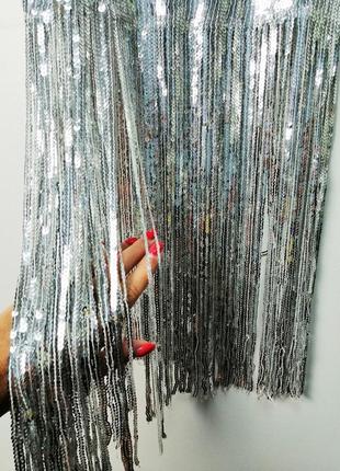Эксклюзивное платье в пайетках с бахромой серебро7 фото