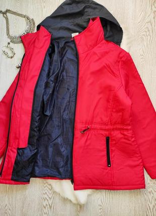 Красная деми теплая куртка короткая длинная парка пуховик батал большого размера женская6 фото