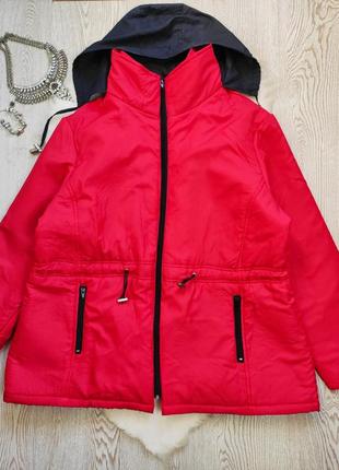 Красная деми теплая куртка короткая длинная парка пуховик батал большого размера женская2 фото