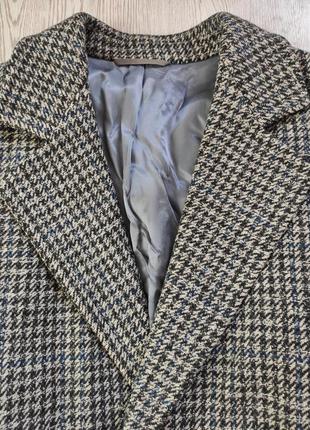 Серое в принт гусиная лапка халат клетку зимнее шерстяное пальто с поясом длинное в пол4 фото