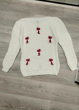 Женский джемпер на зиму свитер белый с вышивкой турция4 фото