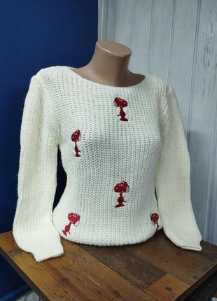 Женский джемпер на зиму свитер белый с вышивкой турция2 фото