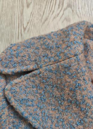 Голубое бежевое пушистое разноцветное пальто шерсть натуральное с воротником6 фото