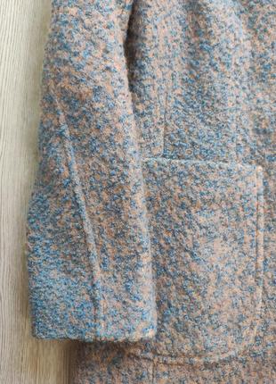 Голубое бежевое пушистое разноцветное пальто шерсть натуральное с воротником8 фото