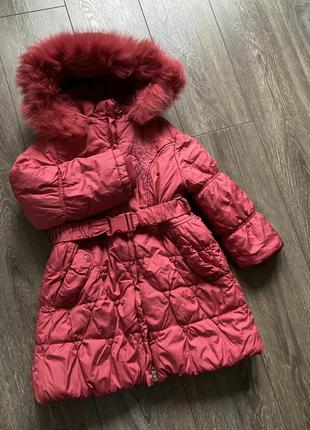 Kiko 7-8 лет рост 128-130см зимнее пальто пуховик очень теплый на синтепоне мех натуральный1 фото