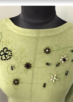 Кофта свитер зеленый с бусинками m2 фото