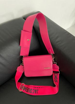 Женская  сумка фуксия (2 пары ремней) jacquemus le carinu 🆕 сумка с широким ремнем7 фото