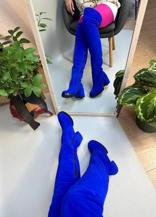 Высокие сапоги ботфорты замшевые синие цвет по выбору8 фото