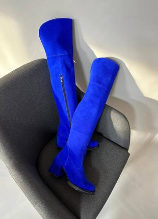 Высокие сапоги ботфорты замшевые синие цвет по выбору5 фото