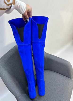 Высокие сапоги ботфорты замшевые синие цвет по выбору4 фото
