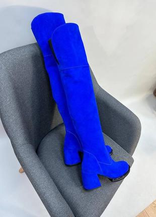 Высокие сапоги ботфорты замшевые синие цвет по выбору3 фото