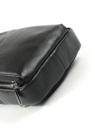 Мужской кожаный рюкзак слинг сумка из натуральной кожи черная нагрудная сумочка на одно плечо6 фото