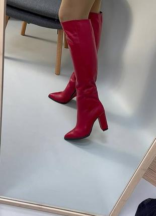 Эксклюзивные сапоги из натуральной итальянской кожи и замша женские на каблуке